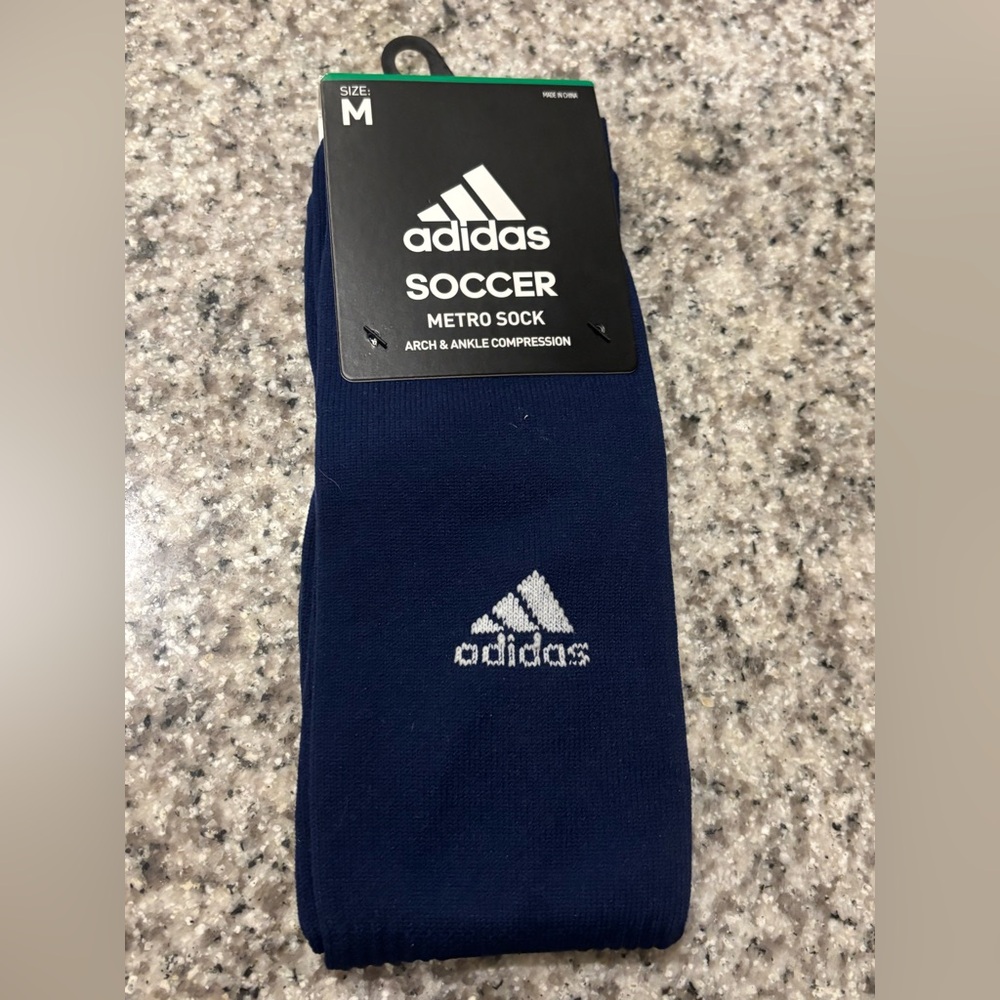 Adidas Soccer Arch & Ankle Compression Athletic Socks Adult Medium Navy White